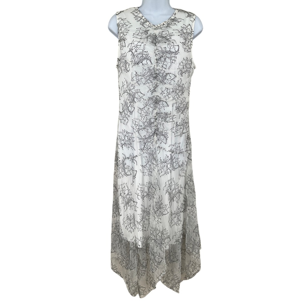 Melloday Dress Sz M Floral Lace Ruched White Black Cocktail Fairy Whimsigoth